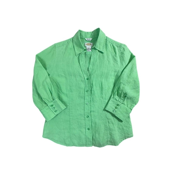 Talbots Women's Green 100% Irish Linen Button Front Blouse - Picture 1 of 6